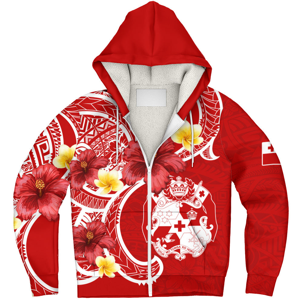 Tonga Sherpa Hoodie Royal Kingdom Crest Hibiscus Polynesian Tribal Heritage