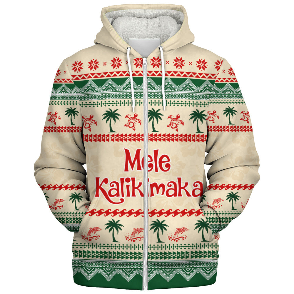 Hawaii Sherpa Hoodie Mele Kalikimaka King Kamehameha Santa Polynesian Tribal Heritage