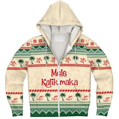 Hawaii Sherpa Hoodie Mele Kalikimaka King Kamehameha Santa Polynesian Tribal Heritage
