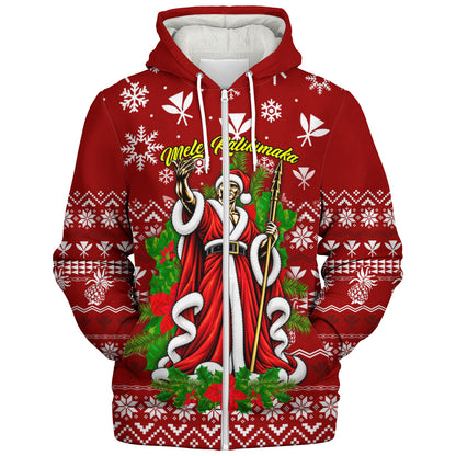 Hawaii Sherpa Hoodie Mele Kalikimaka King Kamehameha Santa Polynesian Holiday Spirit