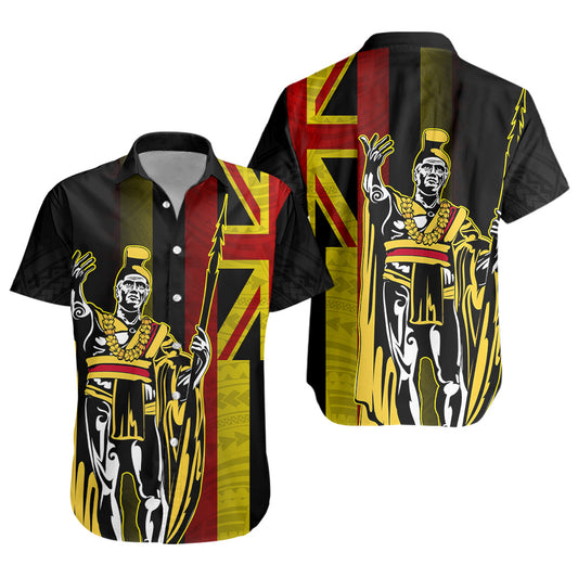 Hawaii Short Sleeve Shirt King Kamehameha Gold Flag Island Royalty Style