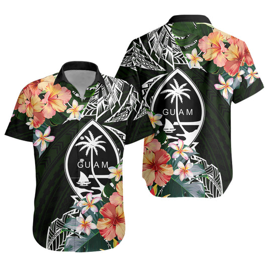 Guam Short Sleeve Shirt Tribal Tropical Leaves