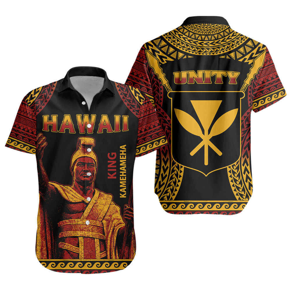 Hawaii Short Sleeve Shirt King Kamehameha Unity Kanaka Maoli Tribal Style
