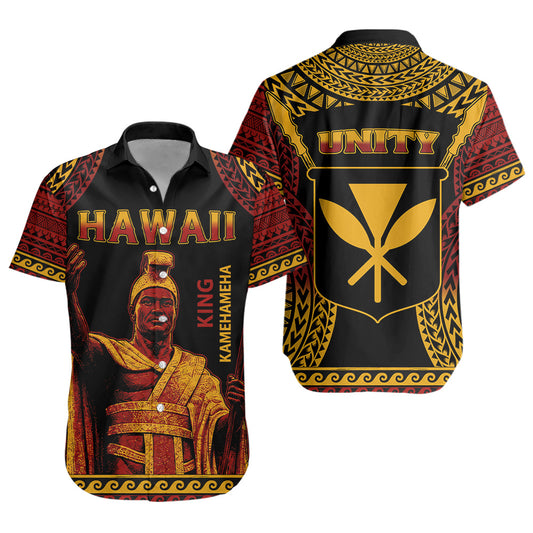 Hawaii Short Sleeve Shirt King Kamehameha Unity Kanaka Maoli Tribal Style