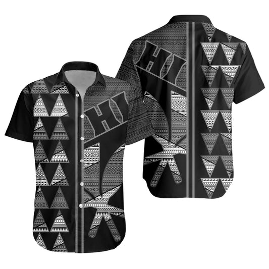 Hawaii Short Sleeve Shirt HI Spear Monochrome Tribal Pattern