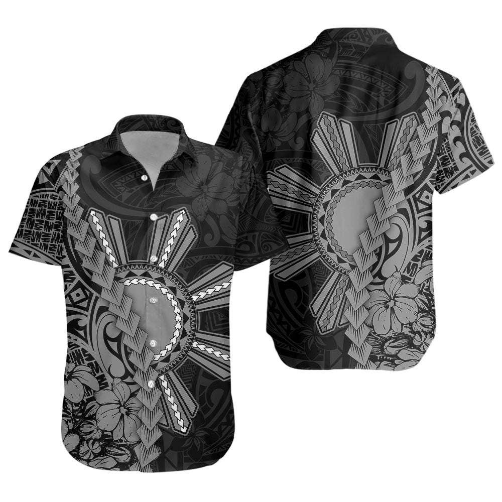 Philippines Filipinos Short Sleeve Shirt Sampaguita Flower Tribal Fusion Style