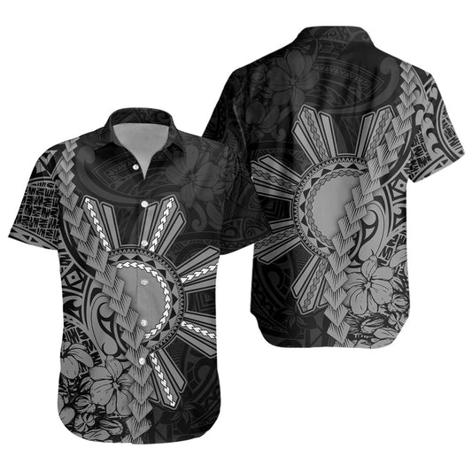Philippines Filipinos Short Sleeve Shirt Sampaguita Flower Tribal Fusion Style