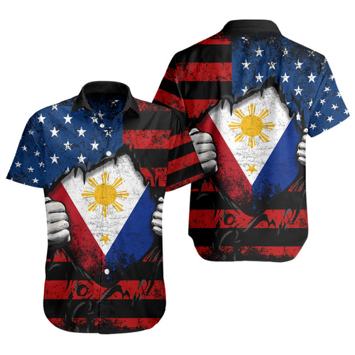 Philippines Filipinos Short Sleeve Shirt Heart American Soul