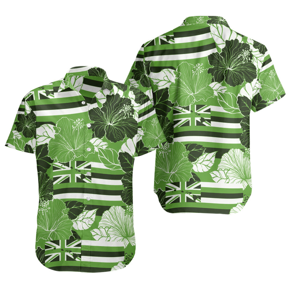 Hawaii Short Sleeve Shirt Hibiscus Flag Map Island Pride