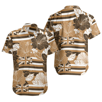 Hawaii Short Sleeve Shirt Hibiscus Flag Map Island Pride