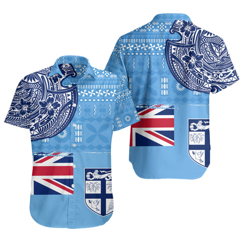 Fiji Short Sleeve Shirt Ocean Blue Tribal Shield Pride