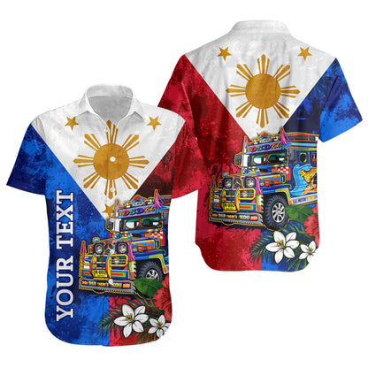 Philippines Filipinos Short Sleeve Shirt Custom Jeepney Flag Tropical Floral