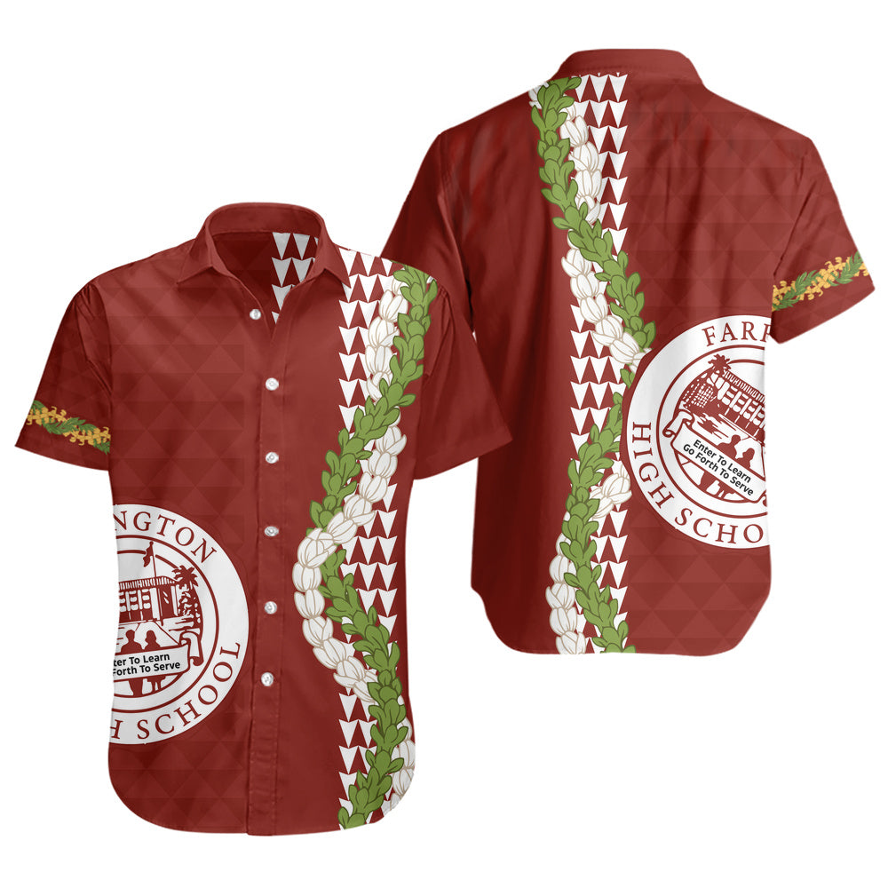 Farrington High School Short Sleeve Shirt Puakenikeni Maile Flower Lei