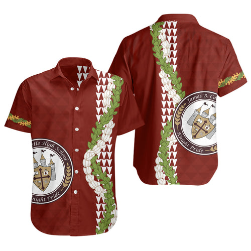 James B. Castle High School Short Sleeve Shirt Puakenikeni Maile Flower Lei