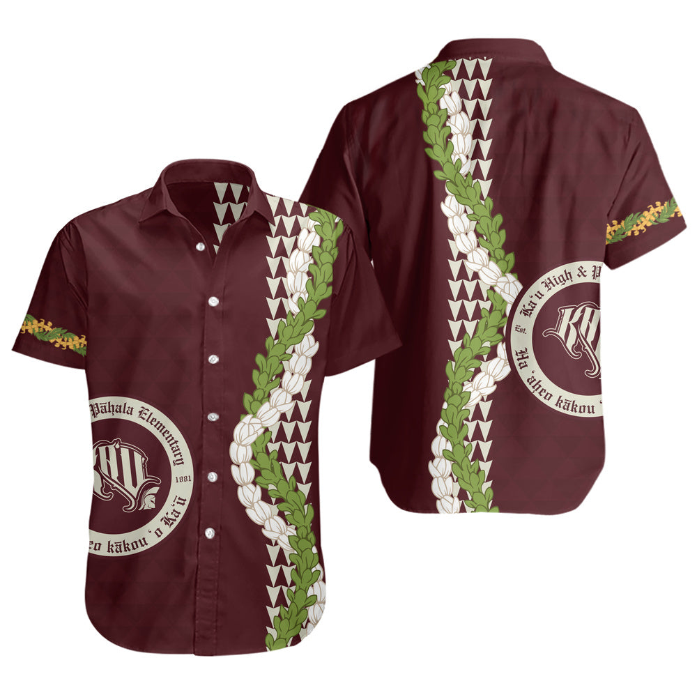 Kaʻū High & Pāhala Elementary School Short Sleeve Shirt Puakenikeni Maile Flower Lei