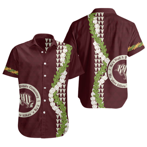 Kaʻū High & Pāhala Elementary School Short Sleeve Shirt Puakenikeni Maile Flower Lei