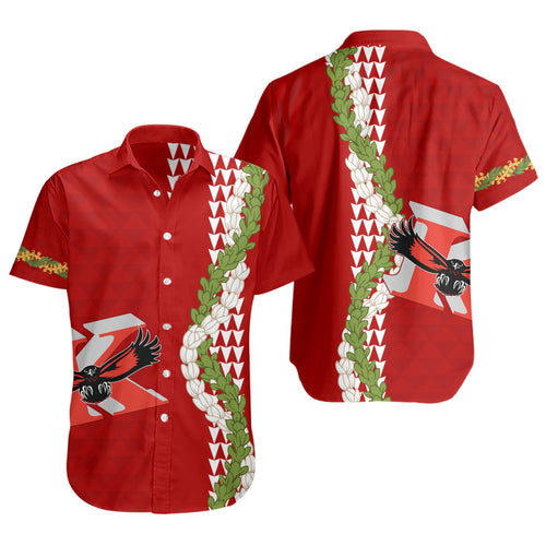Kauai High School Short Sleeve Shirt Puakenikeni Maile Flower Lei