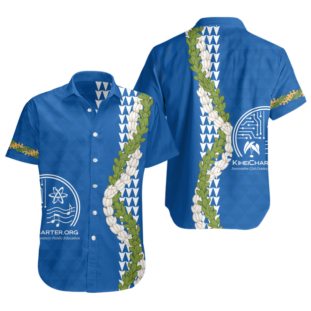 Kihei Charter School Short Sleeve Shirt Puakenikeni Maile Flower Lei