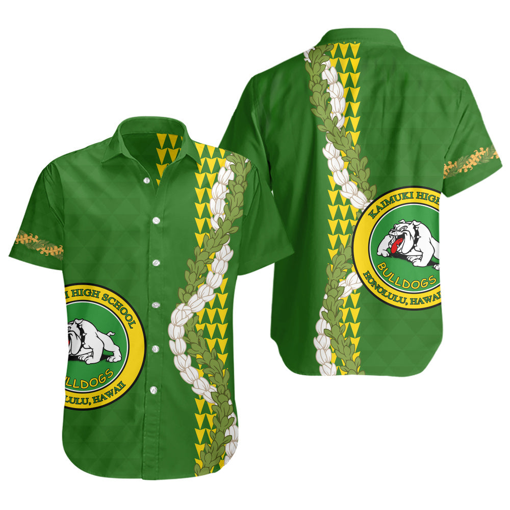 Kaimuki High School Short Sleeve Shirt Puakenikeni Maile Flower Lei