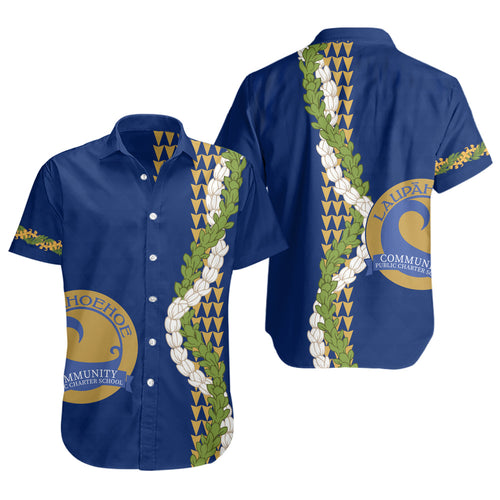 Laupāhoehoe Community Public Charter School Short Sleeve Shirt Puakenikeni Maile Flower Lei