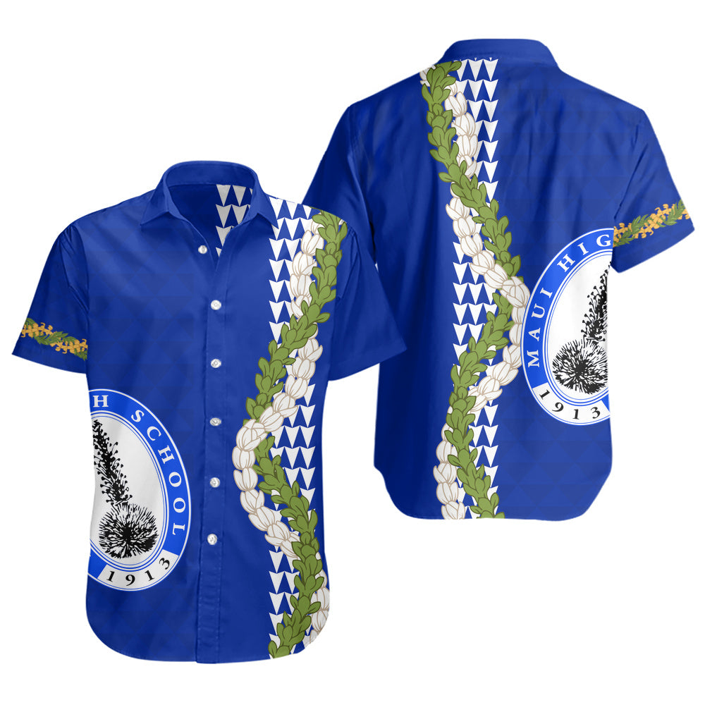 Maui High School Short Sleeve Shirt Puakenikeni Maile Flower Lei