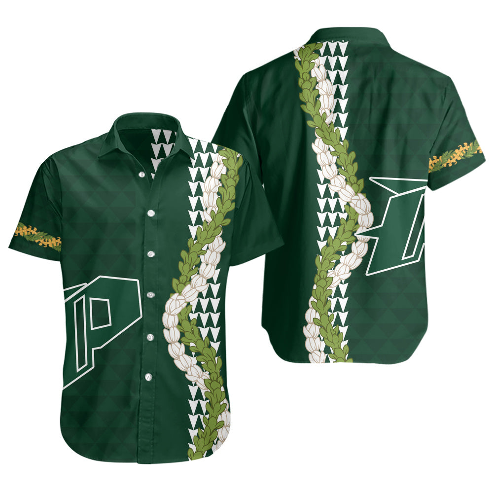 Pahoa High and Intermediate School Short Sleeve Shirt Puakenikeni Maile Flower Lei