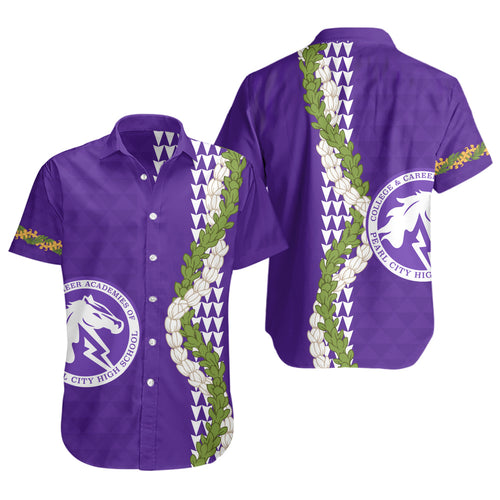 Pearl City High School (Hawaii) Short Sleeve Shirt Puakenikeni Maile Flower Lei