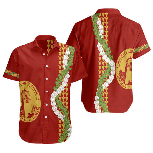 President Theodore Roosevelt High School Short Sleeve Shirt Puakenikeni Maile Flower Lei