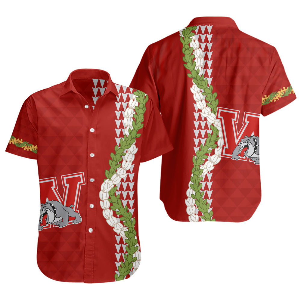 Waialua High and Intermediate School Short Sleeve Shirt Puakenikeni Maile Flower Lei