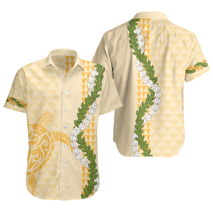 Hawaii Short Sleeve Shirt Turtle Puakenikeni Maile Flower Lei