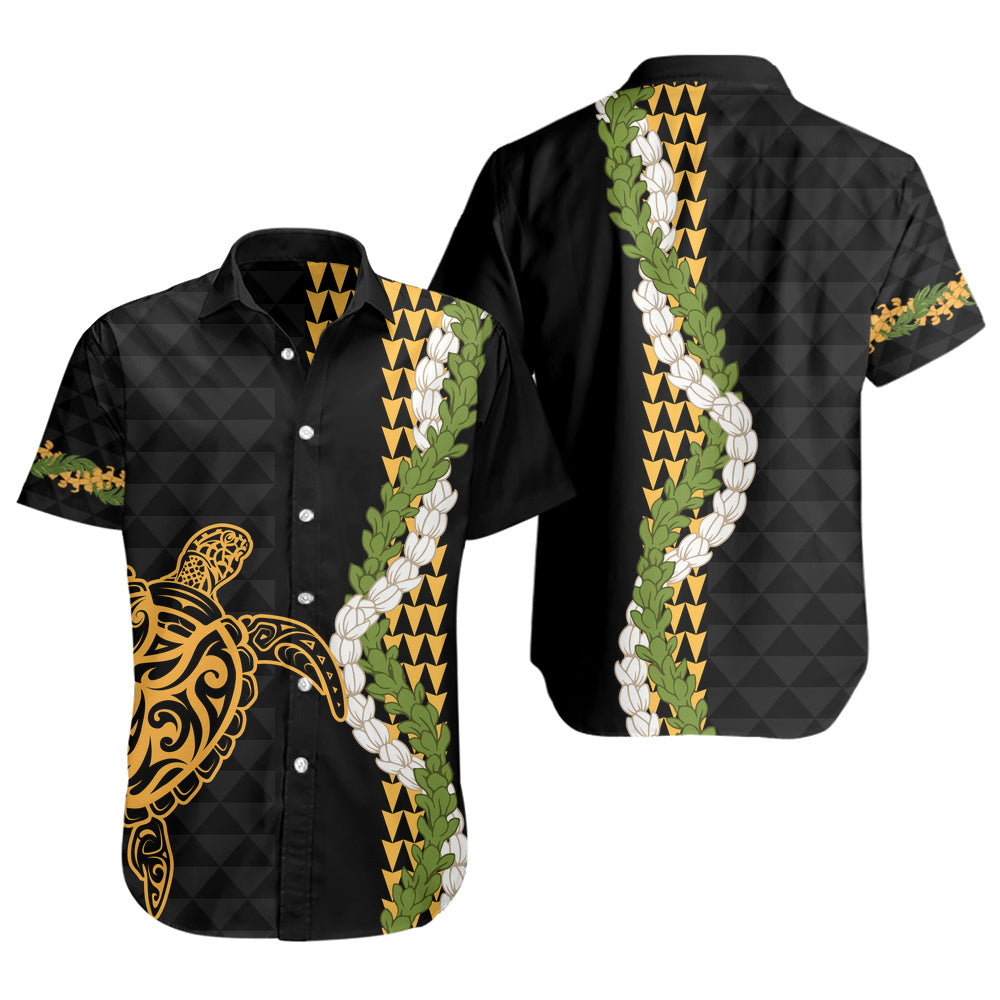 Hawaii Short Sleeve Shirt Turtle Puakenikeni Maile Flower Lei