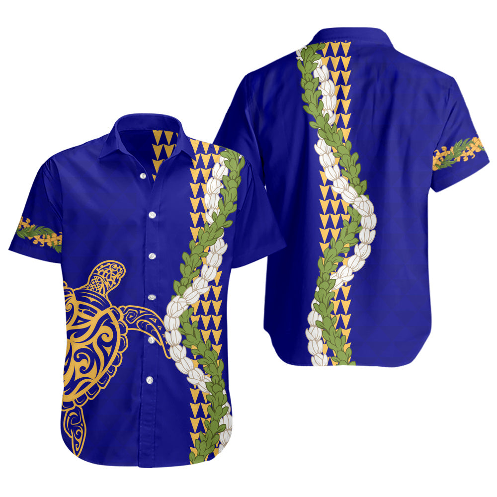 Hawaii Short Sleeve Shirt Turtle Puakenikeni Maile Flower Lei