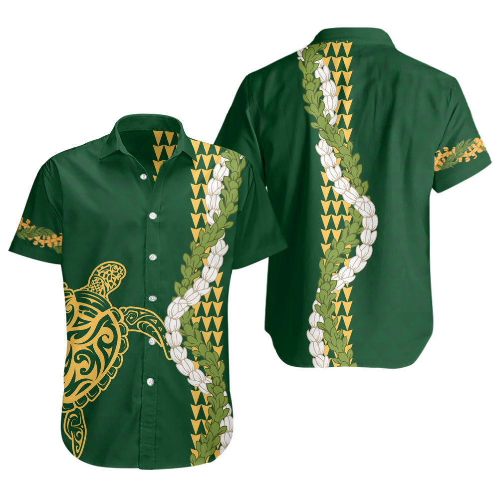 Hawaii Short Sleeve Shirt Turtle Puakenikeni Maile Flower Lei