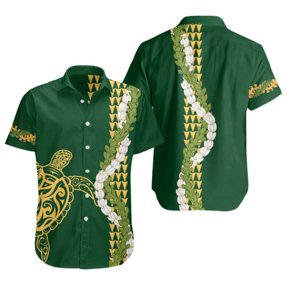 Hawaii Short Sleeve Shirt Turtle Puakenikeni Maile Flower Lei