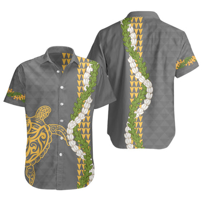 Hawaii Short Sleeve Shirt Turtle Puakenikeni Maile Flower Lei