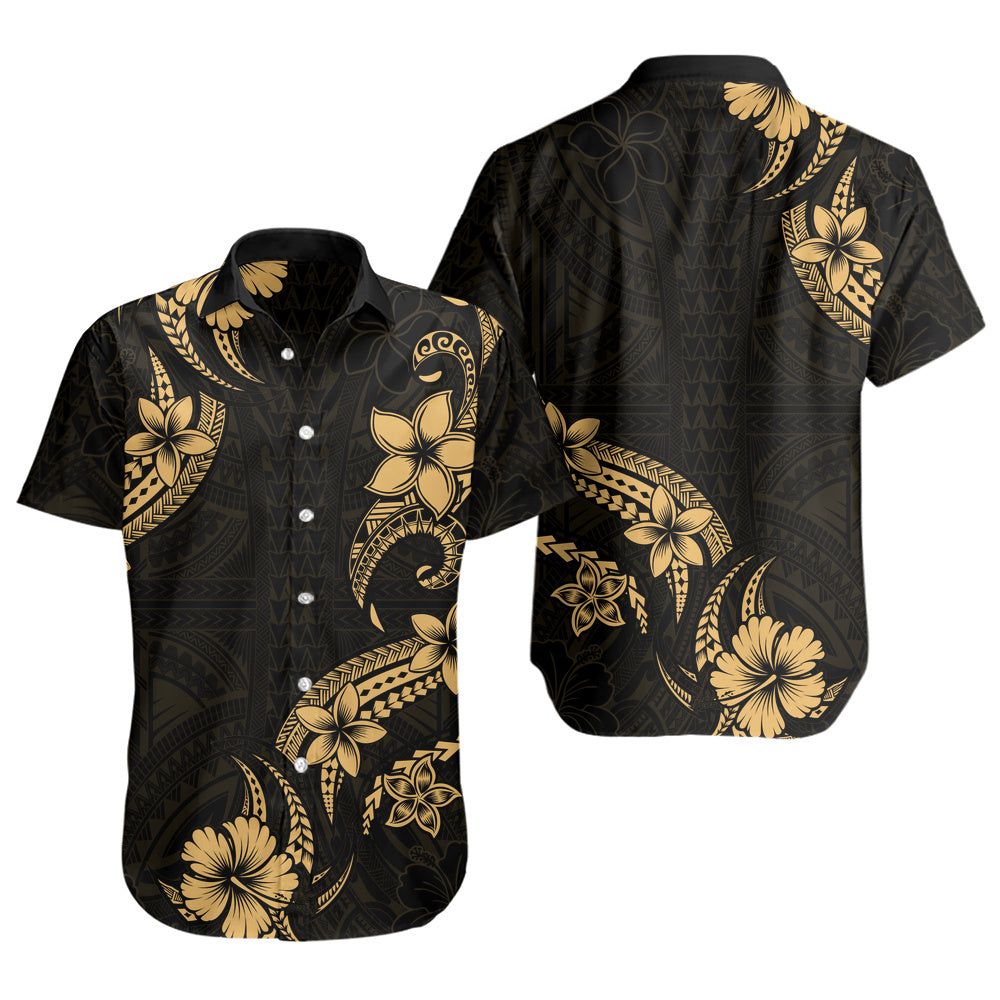 Hawaii Short Sleeve Shirt Plumeria Tribal Wave