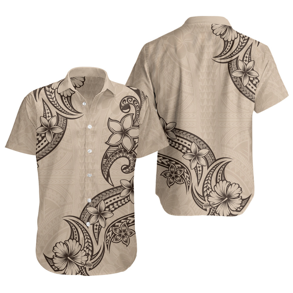 Hawaii Short Sleeve Shirt Plumeria Tribal Wave