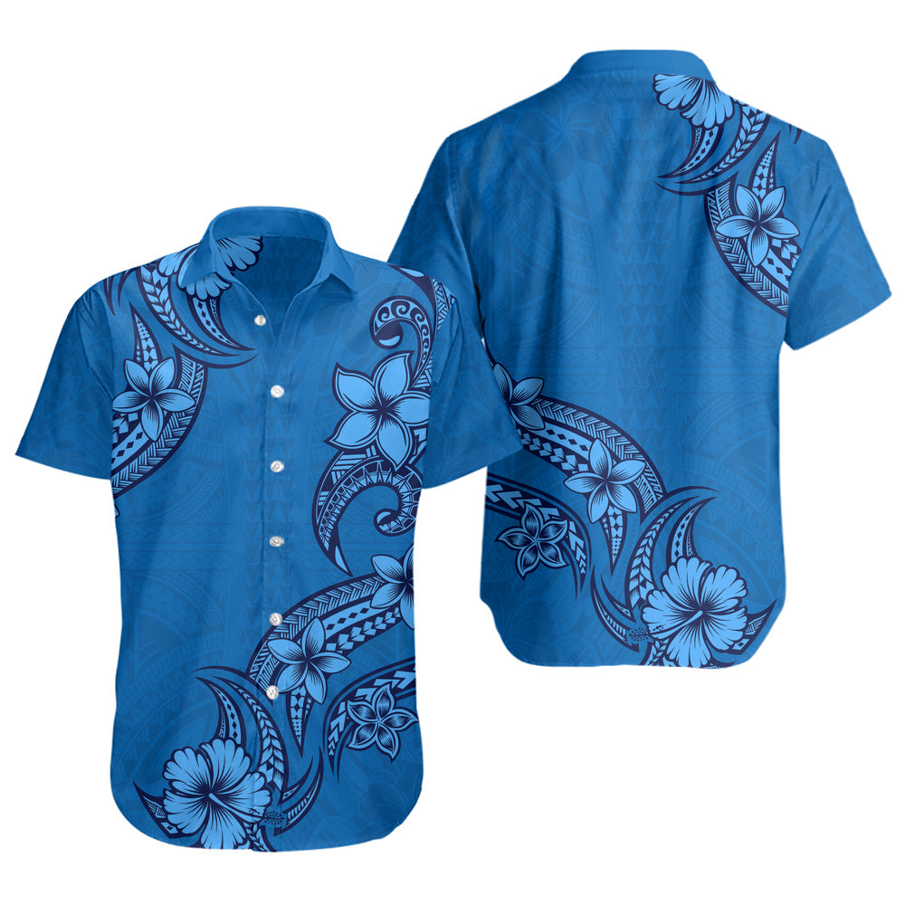 Hawaii Short Sleeve Shirt Plumeria Tribal Wave