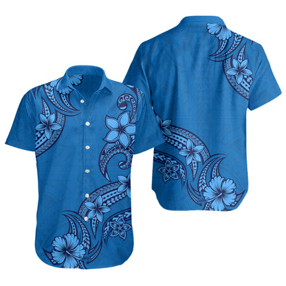 Hawaii Short Sleeve Shirt Plumeria Tribal Wave