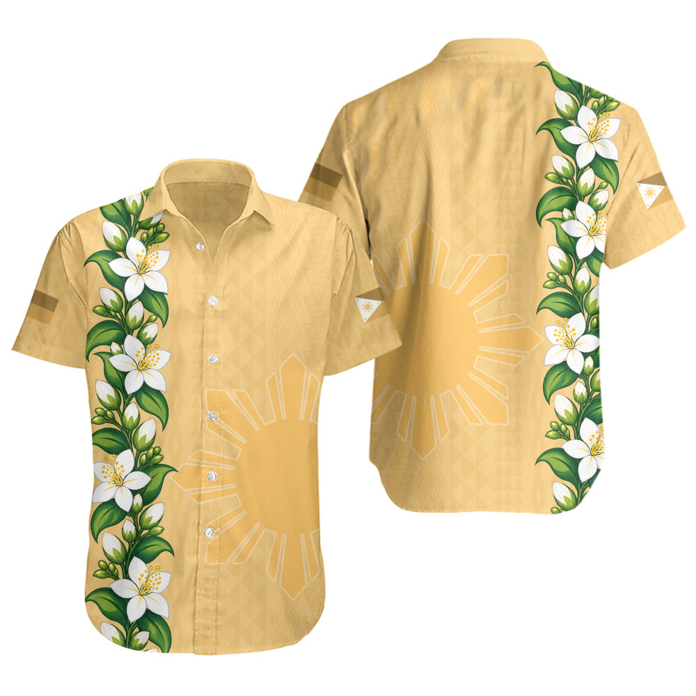 Philippines Filipinos Short Sleeve Shirt Sampaguita Flower Tribal Polynesian Sun Island Style