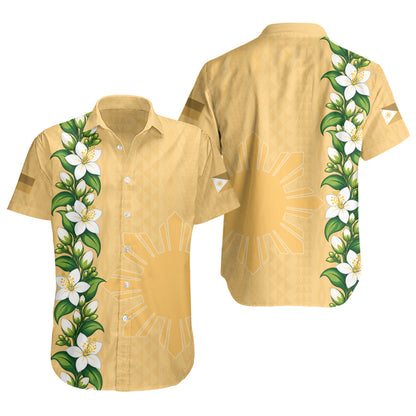 Philippines Filipinos Short Sleeve Shirt Sampaguita Flower Tribal Polynesian Sun Island Style