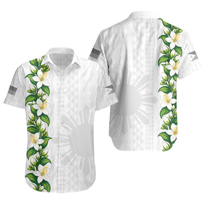 Philippines Filipinos Short Sleeve Shirt Sampaguita Flower Tribal Polynesian Sun Island Style