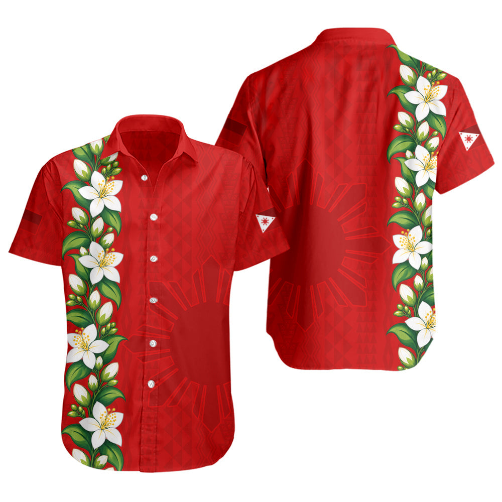 Philippines Filipinos Short Sleeve Shirt Sampaguita Flower Tribal Polynesian Sun Island Style