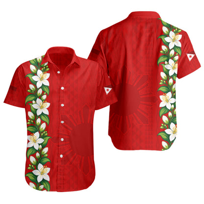 Philippines Filipinos Short Sleeve Shirt Sampaguita Flower Tribal Polynesian Sun Island Style