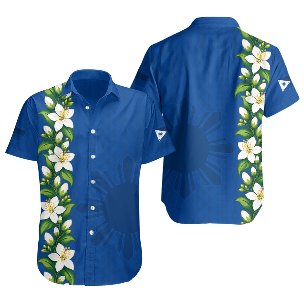 Philippines Filipinos Short Sleeve Shirt Sampaguita Flower Tribal Polynesian Sun Island Style