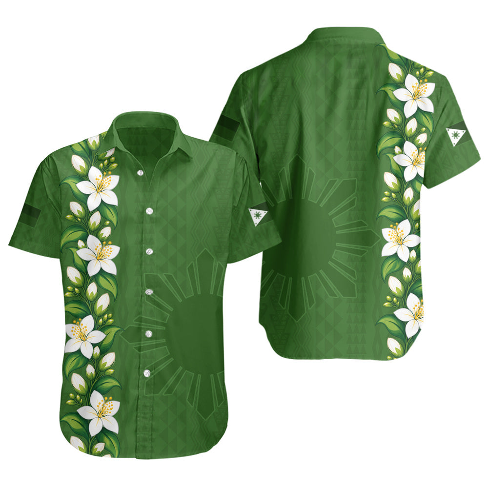 Philippines Filipinos Short Sleeve Shirt Sampaguita Flower Tribal Polynesian Sun Island Style