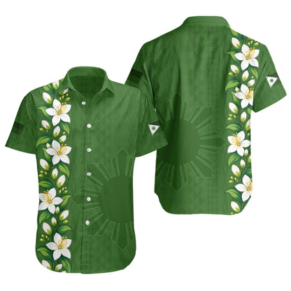 Philippines Filipinos Short Sleeve Shirt Sampaguita Flower Tribal Polynesian Sun Island Style