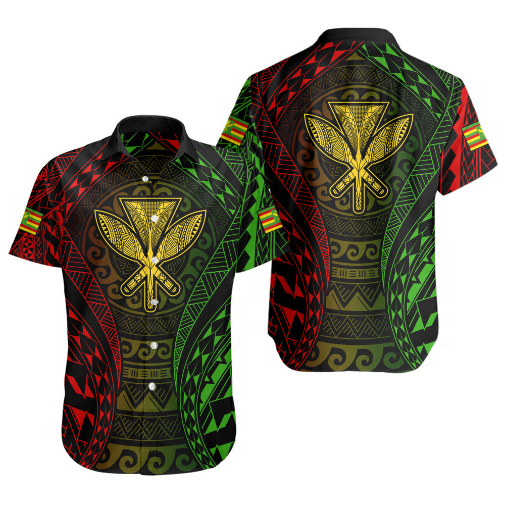 Hawaii Short Sleeve Shirt Kanaka Maoli Flag Tribal Tattoo Pattern