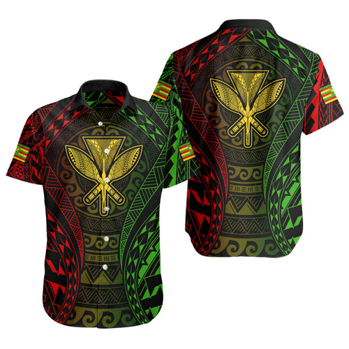 Hawaii Short Sleeve Shirt Kanaka Maoli Flag Tribal Tattoo Pattern
