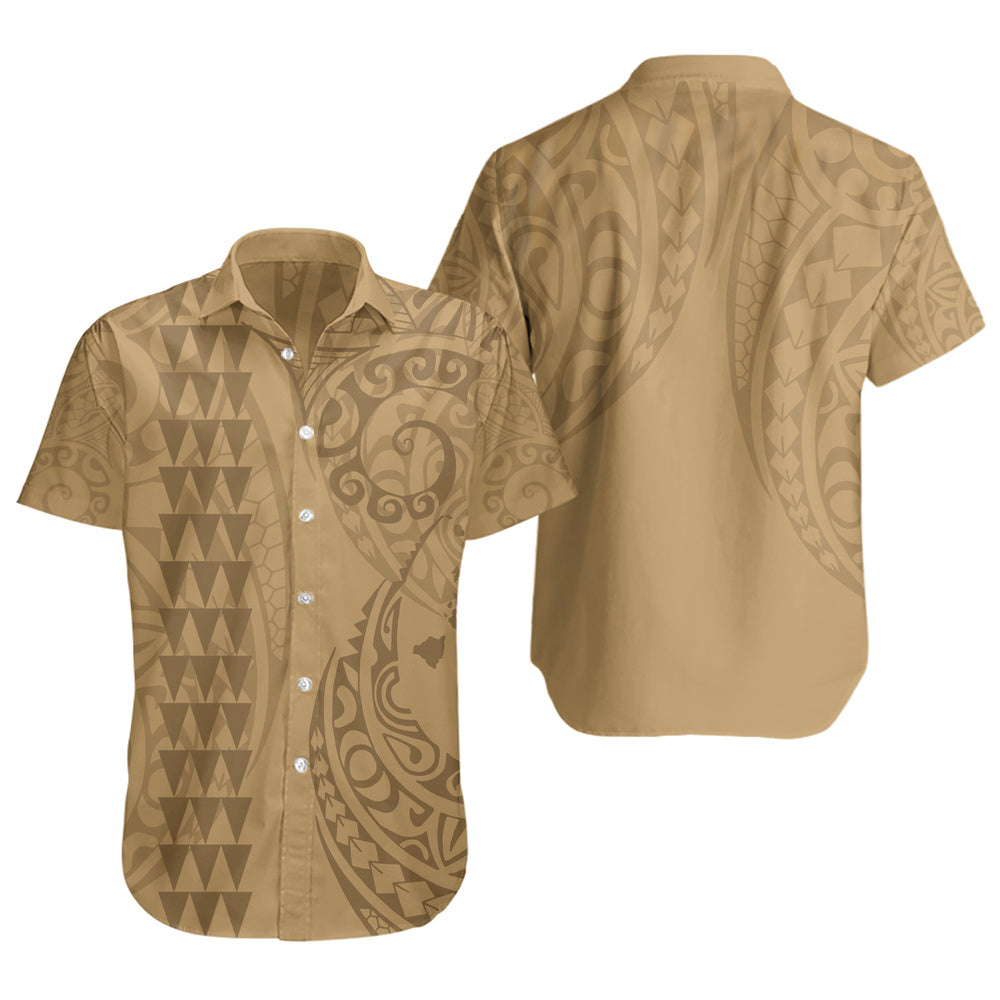 Hawaii Short Sleeve Shirt Map Kakau Style Golden
